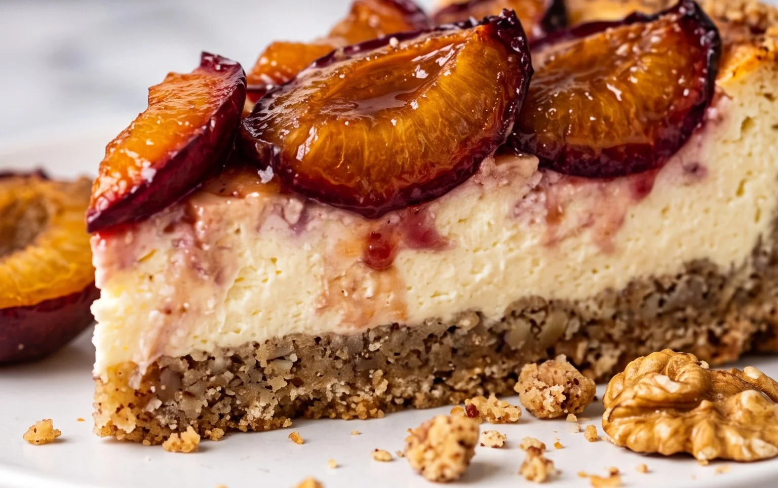 Zwetschgen-Topfenkuchen mit Nuss-Mürbteig