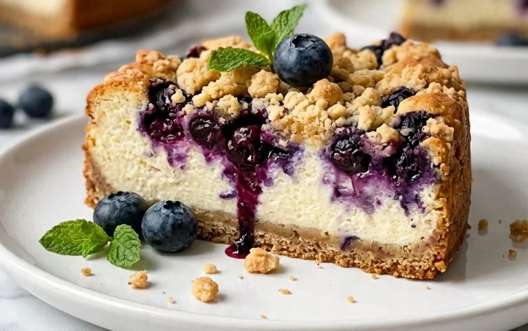 schneller Blaubeer-Quark-Kuchen mit Streuseln
